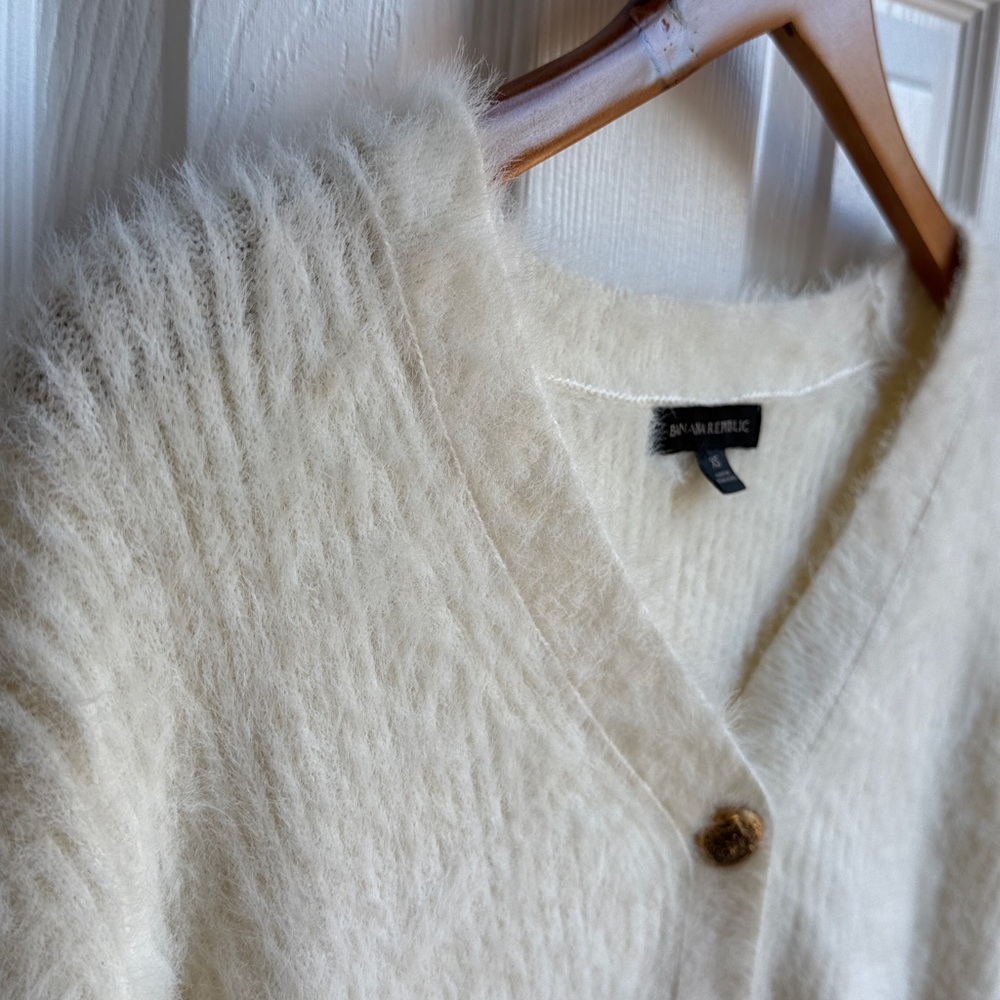 Banana Republic Cream Fuzzy Cardigan with Distressed Gold Buttons, X-Small - Picture 8 of 9